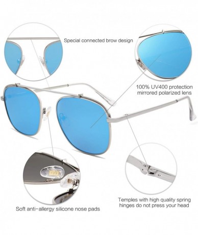 Aviator Polarized Square Aviator Sunglasses with Spring Hinges Mirrored Lens SJ1118 - C4 Silver Frame/Blue Mirrored Lens - C1...