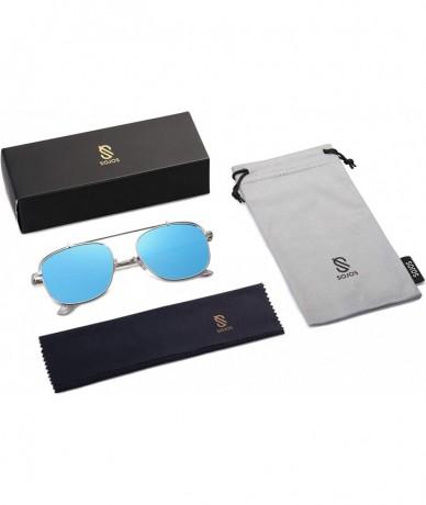 Aviator Polarized Square Aviator Sunglasses with Spring Hinges Mirrored Lens SJ1118 - C4 Silver Frame/Blue Mirrored Lens - C1...