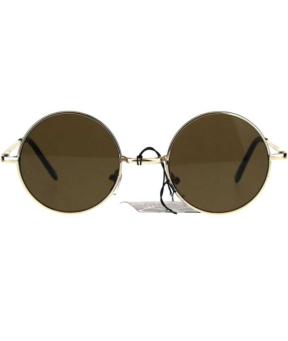 Round Flat Panel Classic Round Circle Lens Hippie 70s Sunglasses - Gold Brown - CP189LMAWZN $19.17