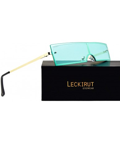 Oversized Women's Fashion Rectangular Sunglasses UV 400 Proctection - Golden Frame Green Lens - CG18S6IU5R7 $18.76