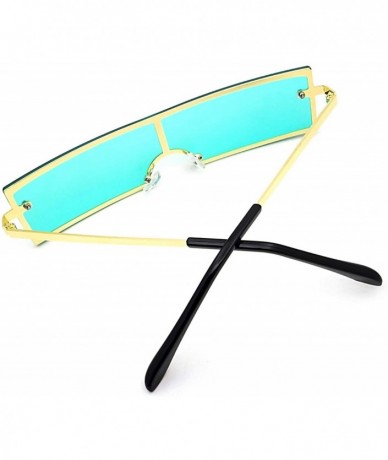 Oversized Women's Fashion Rectangular Sunglasses UV 400 Proctection - Golden Frame Green Lens - CG18S6IU5R7 $18.76