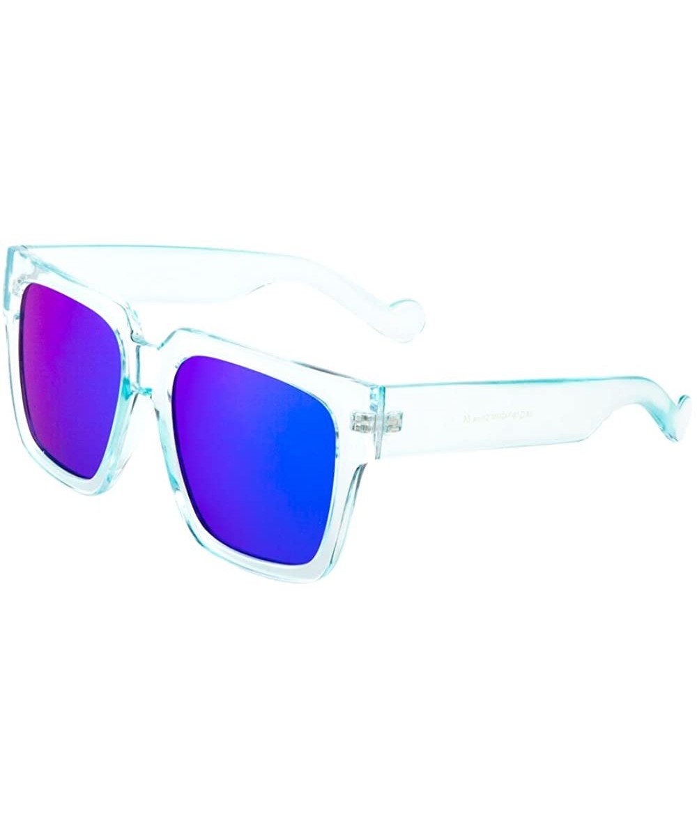 Square Thick Crystal Square Sunglasses Flat Color Mirror Lens - Light Blue - C012NZCR6VI $17.72